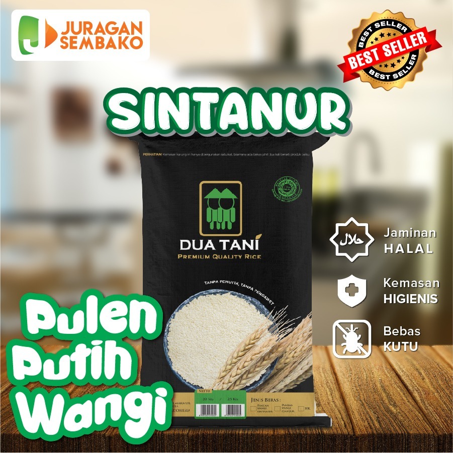 

Beras Khusus Sintanur Pandan Wangi Dua Tani 25kg-HALAL,Pulen,Wangi