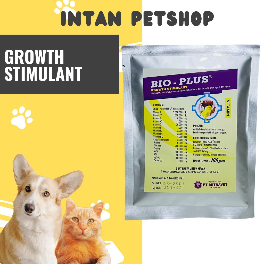BIO PLUS 100 GRAM Pemacu Pertumbuhan & Berat Badan Anak Ayam Bebek Doc Broiler - Vitamin DOC Anak Ay