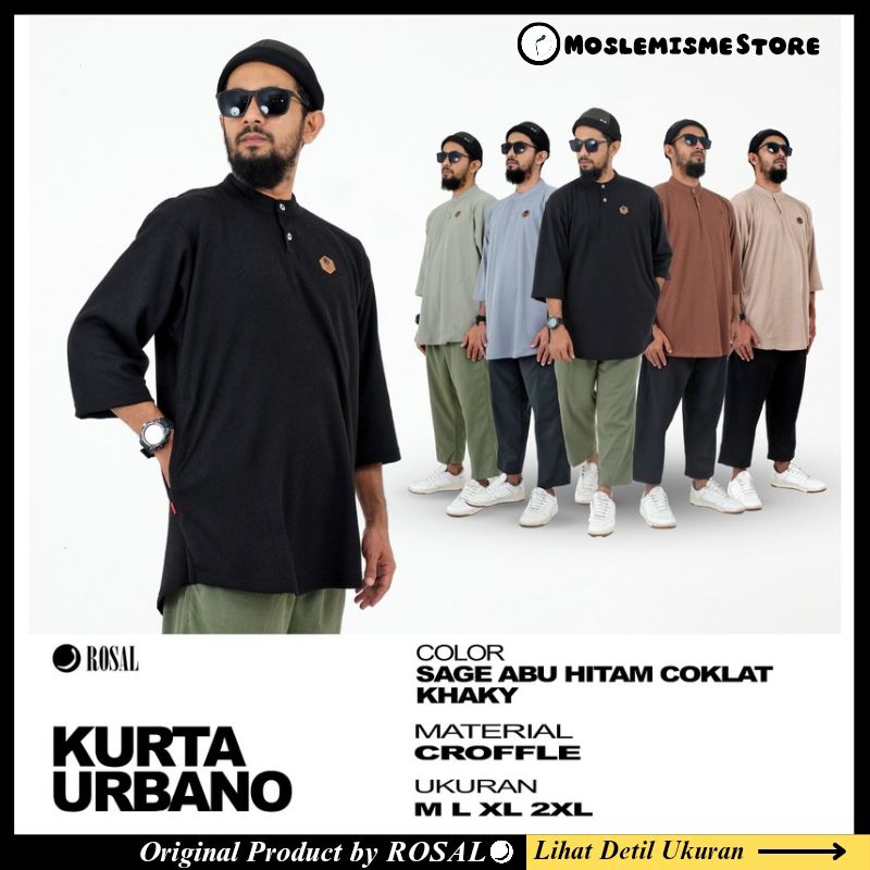 Kurta Urbano Rosal Bahan Croffle Kaos Kurta Kasual Pria Dewasa Baju Muslim Pria Dewasa Kemko Kemeja 