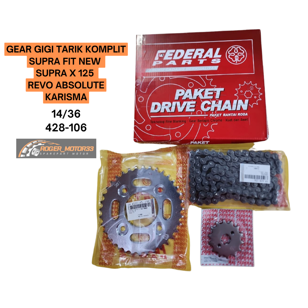 GEAR GIR GIGI TARIK KOMPLIT SET SUPRA FIT NEW SUPRA X 125 REVO ABSOLUTE KARISMA FEDERAL PARTS ORIGIN