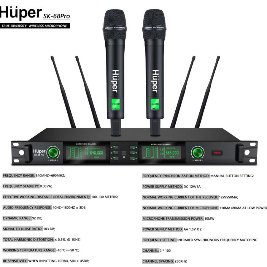 Mic Wireless HUPER SK 68 PRO / Huper SK-68 PRO / Huper SK68 PRO / Huper SK 68PRO Original