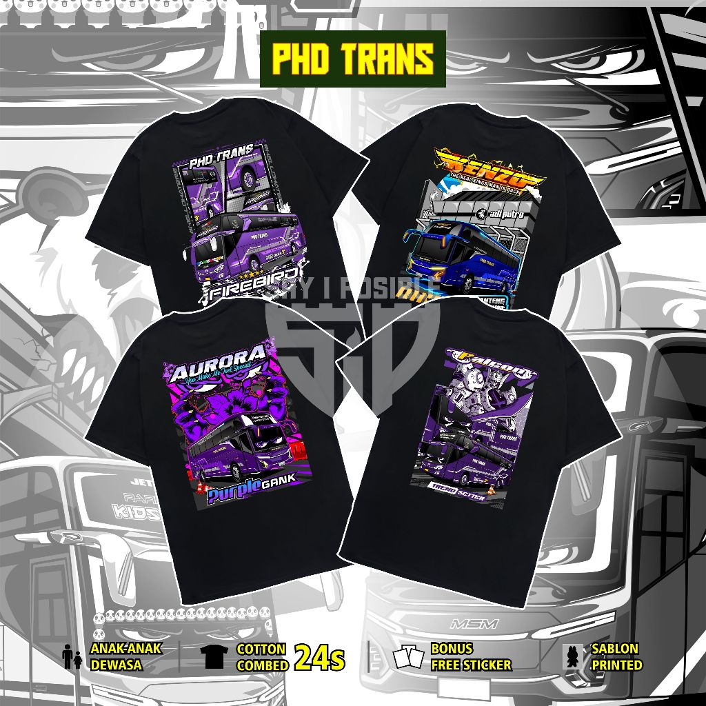 (FREE STIKER) KAOS BUS STROBO ANAK DAN DEWASA - PHD TRANS AURORA FIREBIRD KENZO FALCON BUS MANIA COT