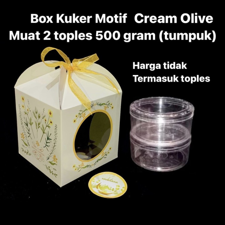 

Dus Jinjing Kuker Muat 2 Toples 500gr Motif Cream Olive Lebaran 15x15x15 Cm
