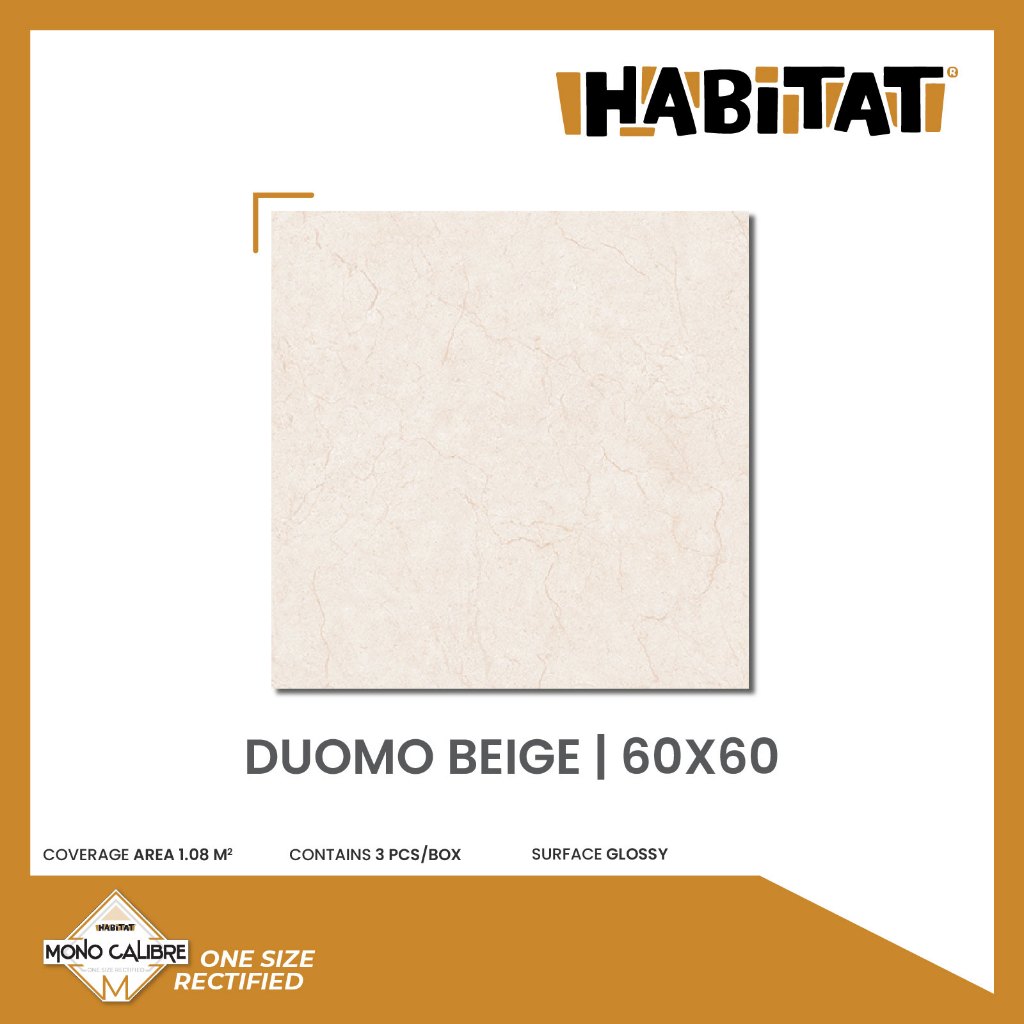 MilanTiles - HABITAT Duomo Beige 60x60 cm Keramik Lantai Glossy isi 3 pcs