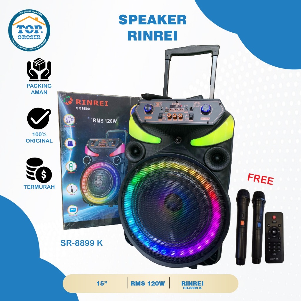 PROMO SPEAKER BLUETOOTH SPEAKER PORTABLE RINREI SR-8899 K/ SR8899K/ SR 8899 K UKURAN 15 INCH TERMURA