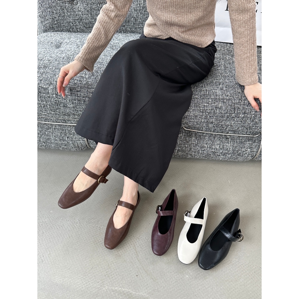 Jiamanni Sepatu Flatshoes Wanita Mary Janes Slip On Flat Shoes Wedges Cewek Dengan Tali Tengah Korea
