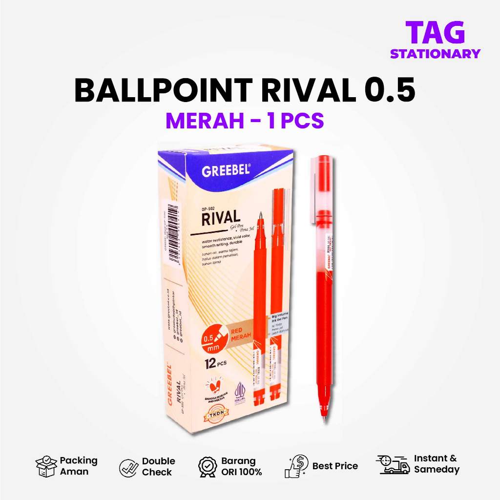 

GREEBEL Puplen Gel / GEL PEN GP-502 RIVAL RED 0.5 (PCS) / Ballpen Gel Ballpoint Bolpen Pena Gel