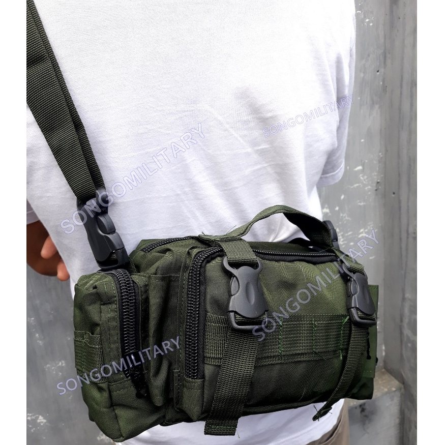 SM Tas Selempang TNI POLRI / Tas Samping Hijau Army / Tas Pinggang Tactical Hijau TNI