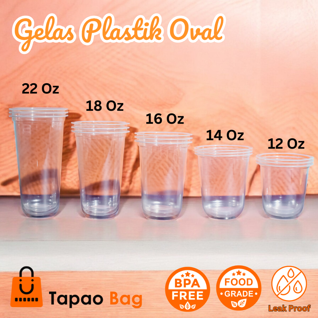 Gelas Plastik Oval Tebal PP | Gelas Plastik Bening | 12 Oz | 14 Oz | 16 Oz | 18 Oz | 22 Oz - Pack