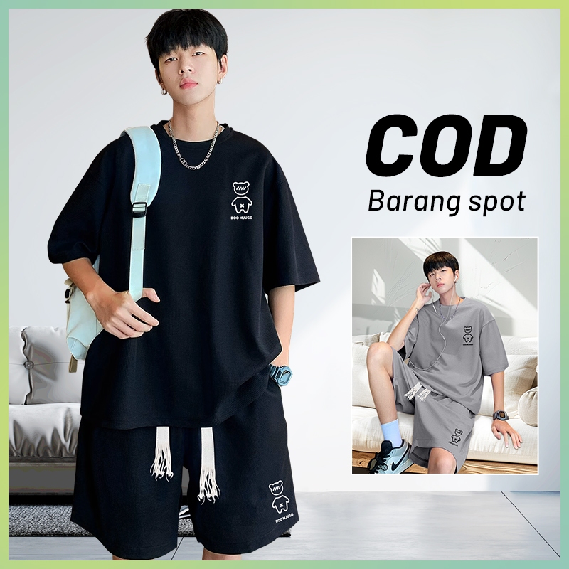 Baju kaos pria outfit set korean style outfit pria 1 set lengkap keren baju cowok keren terbaru 2025