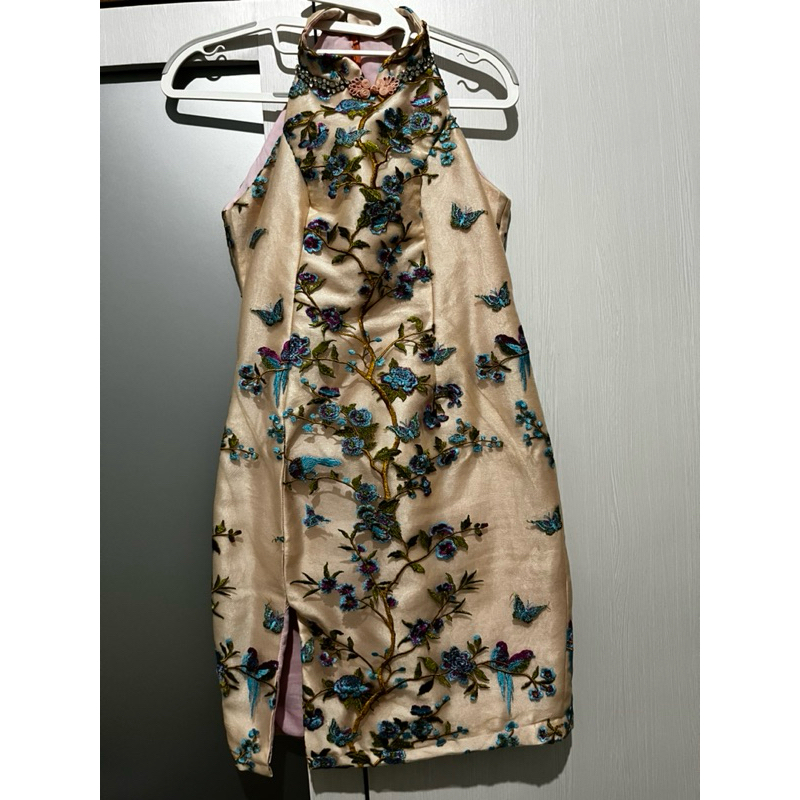 Preloved Cheongsam Dress Gaun Pesta Warna Creme