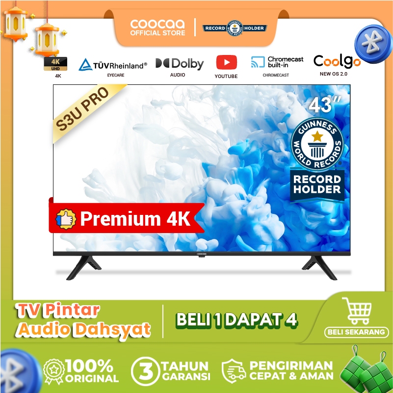 COOCAA 43 inch Smart TV - Digital TV - 4K - UHD - Dolby Audio - Youtube - Mirroring - Boundless -Bro