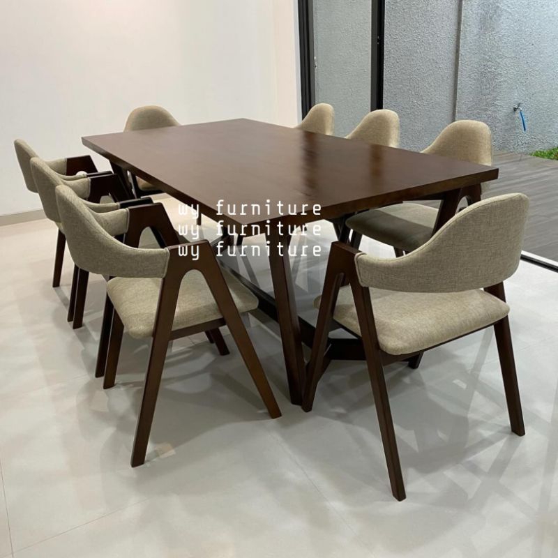 Meja makan set 8 kursi minimalis kayu jati, meja makan kayu jati