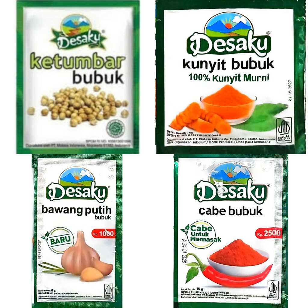 

DESAKU KETUMBAR MERICA KUNYIT BAWANG PUTIH CABE BUBUK RENTENG ISI 12 PCS