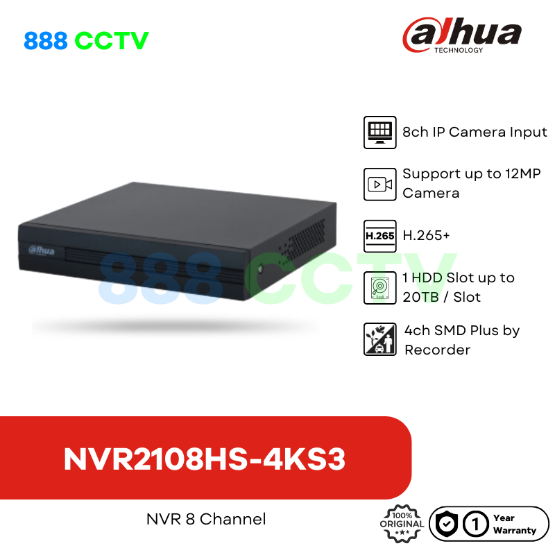 NVR 8ch Dahua NVR2108HS-4KS3 Support ONVIF