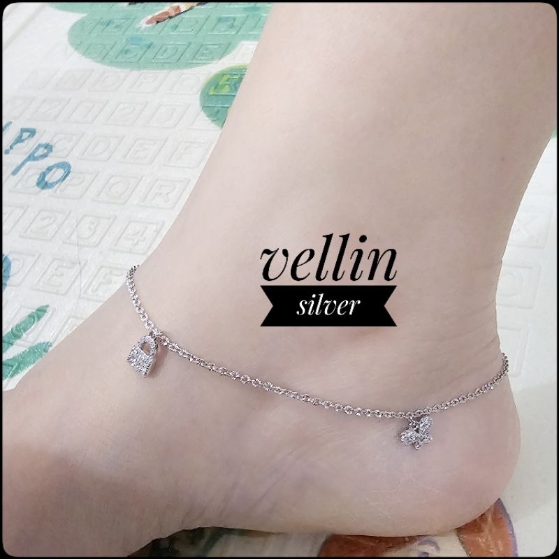 Gelang Kaki Perak Wanita 925 Silver Asli Lapis Emas Putih