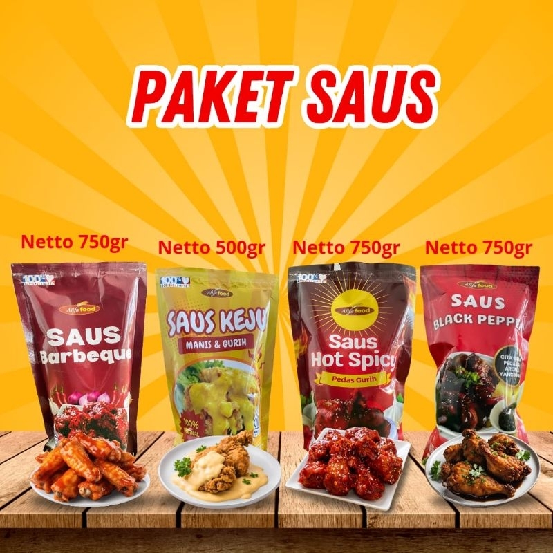 

Paket Saus Siap Pakai - Saus Hot Spicy, Saus Keju, Saus Barbeque, Saus Blackpaper