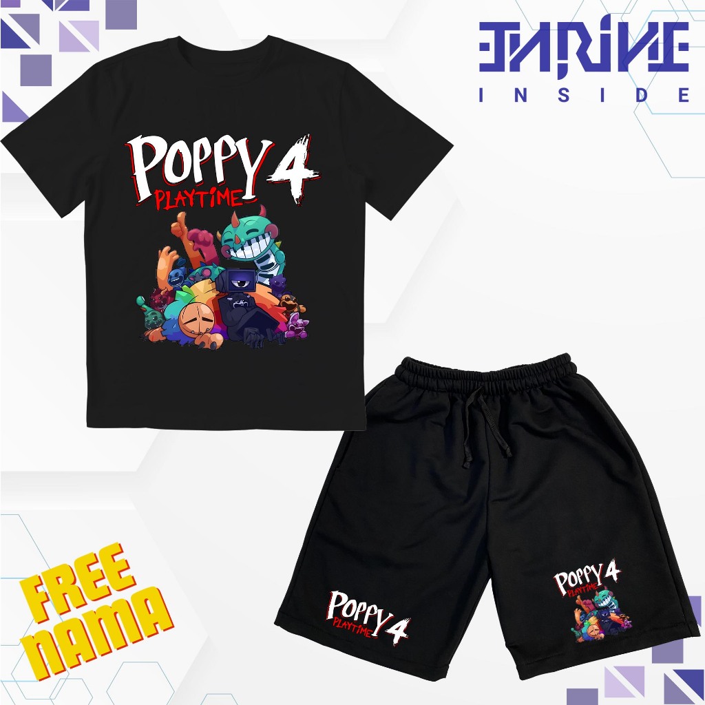 BISA COD FREE NAMA Setelan Kaos Celana Pendek Anak Poppy Playtime Chapter 4 One Set Anak Gambar Popp