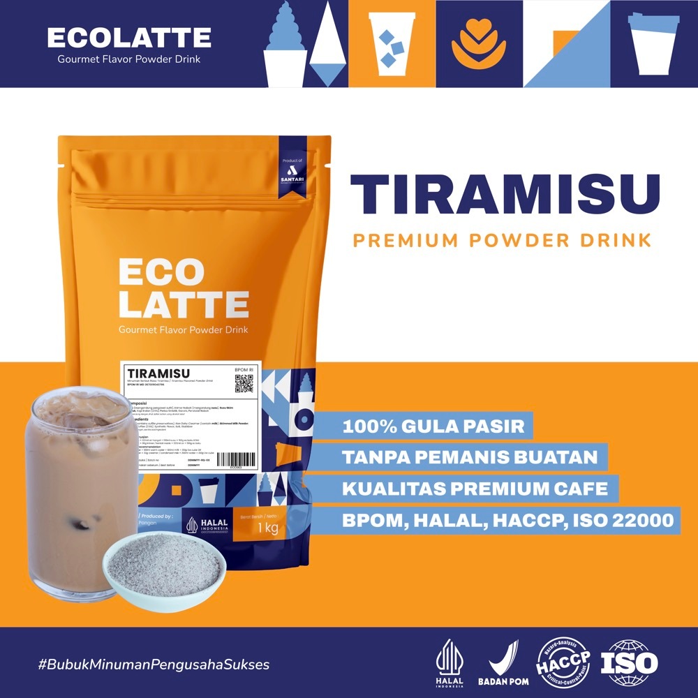 

ECOLATTE TIRAMISU BUBUK MINUMAN 1 KG Premium Powder Drink Enak Rasa Kopi Tiramisu HALAL BPOM