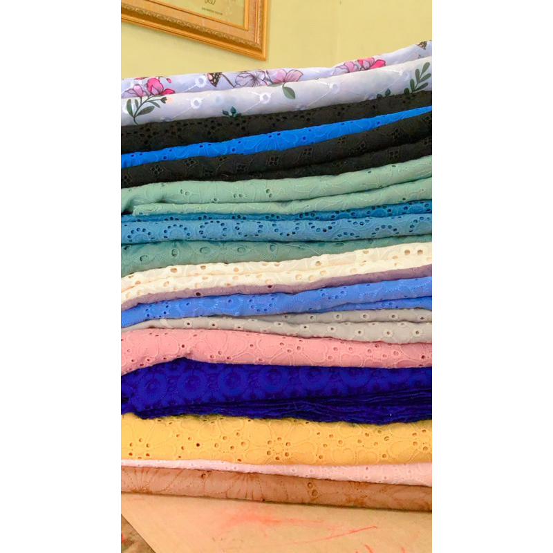 Kain Potongan Katbol / Katbor / Embroidery / Katun Borer / Katun Bordir Bolong / embrodery sisa roll