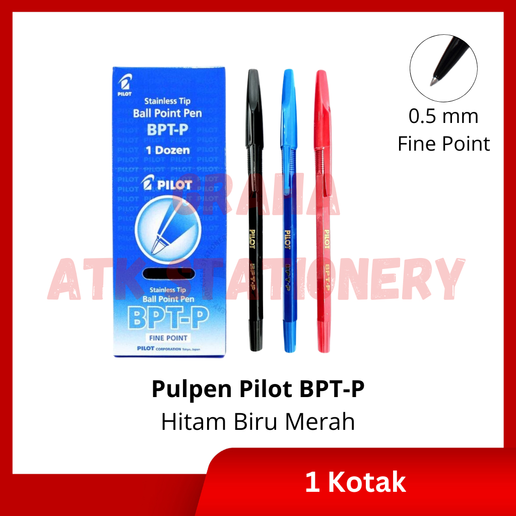 

[1 Kotak] Pulpen Pilot BPTP Hitam, Biru, Merah / Ball Pen / Pena Pilot BPT-P Fine Point