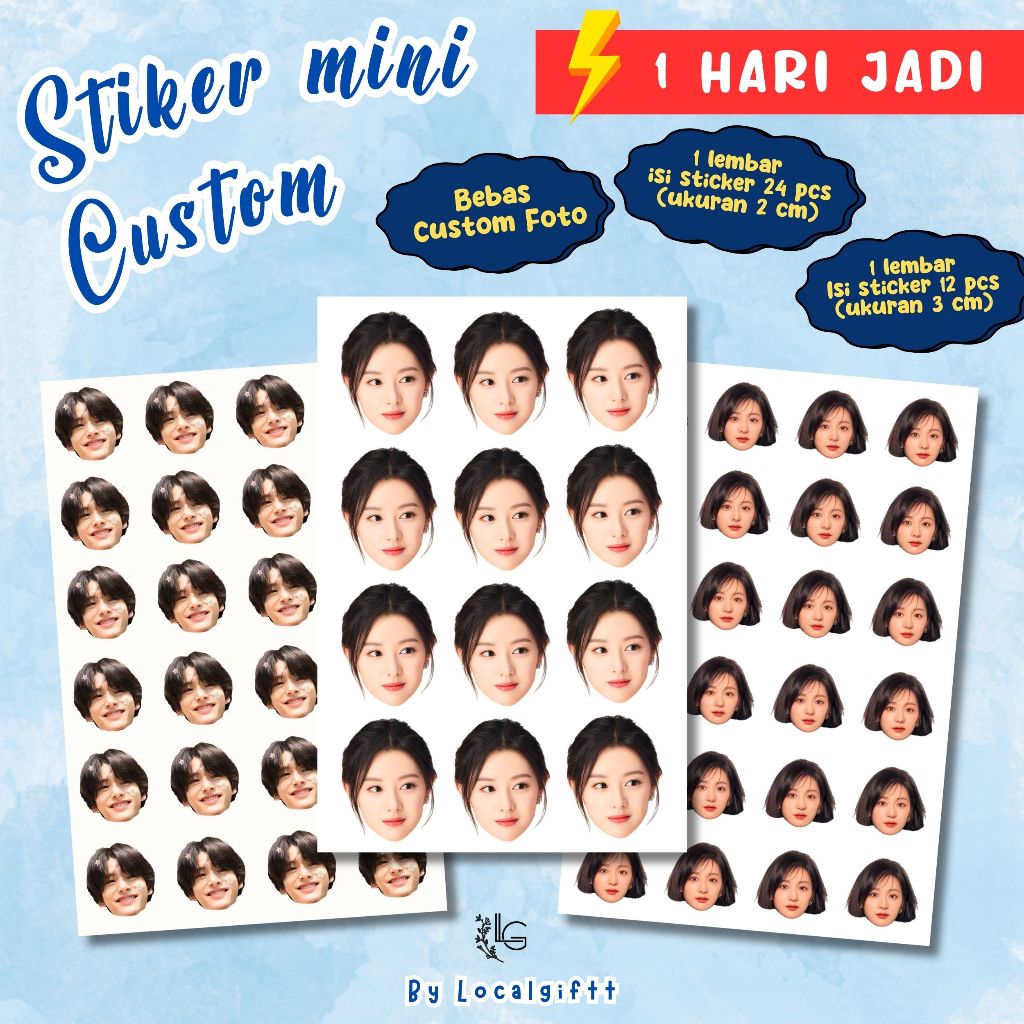 Stiker mini custom | bebas custom foto | stiker wajah | stiker muka | hadiah lucu | stiker mini