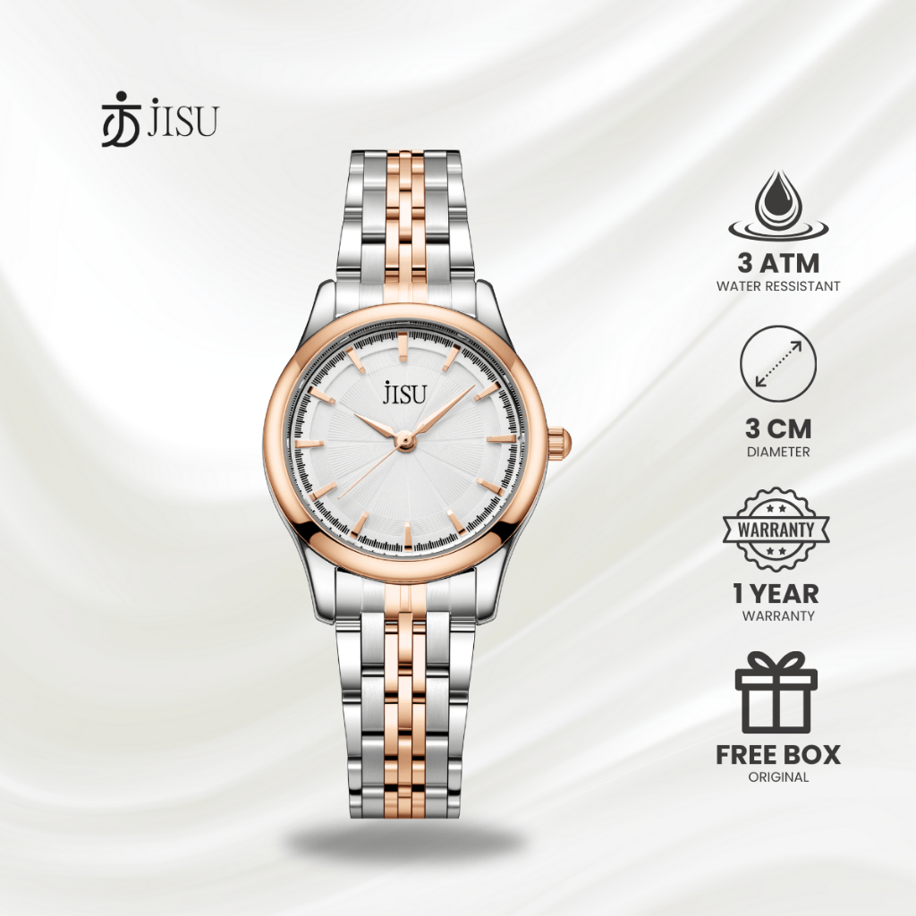 Jam Tangan Wanita Anti Air Analog Silver Gold Kasual Elegant Stainless Anti Karat Jisu Watch 75008