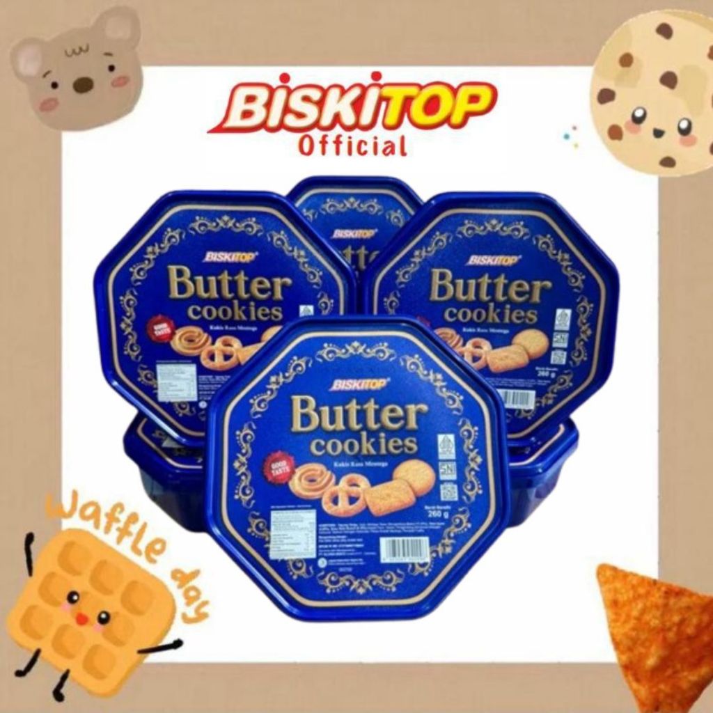 

BIBIBISKITOP OFFICIAL - Butter Cookies 260G (Varian 1 Ember) Biskitop Timba Biru Segi Biskuit Manis Gurih Mentega Murah Anak Dewasa Hampers