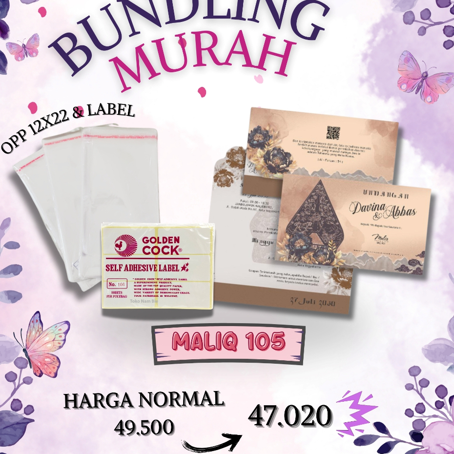 100 Pcs Undangan Maliq 105 Lengkap Opp Dan label | Undangan Pernikahan | Undangan Murah | Bundling