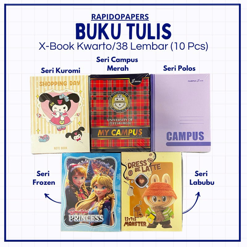 

Buku Tulis Kwarto X-BOOK | Kuromi | Labubu | Campus Merah | Isi 38 Lembar | 1 Pack isi 10 Buku