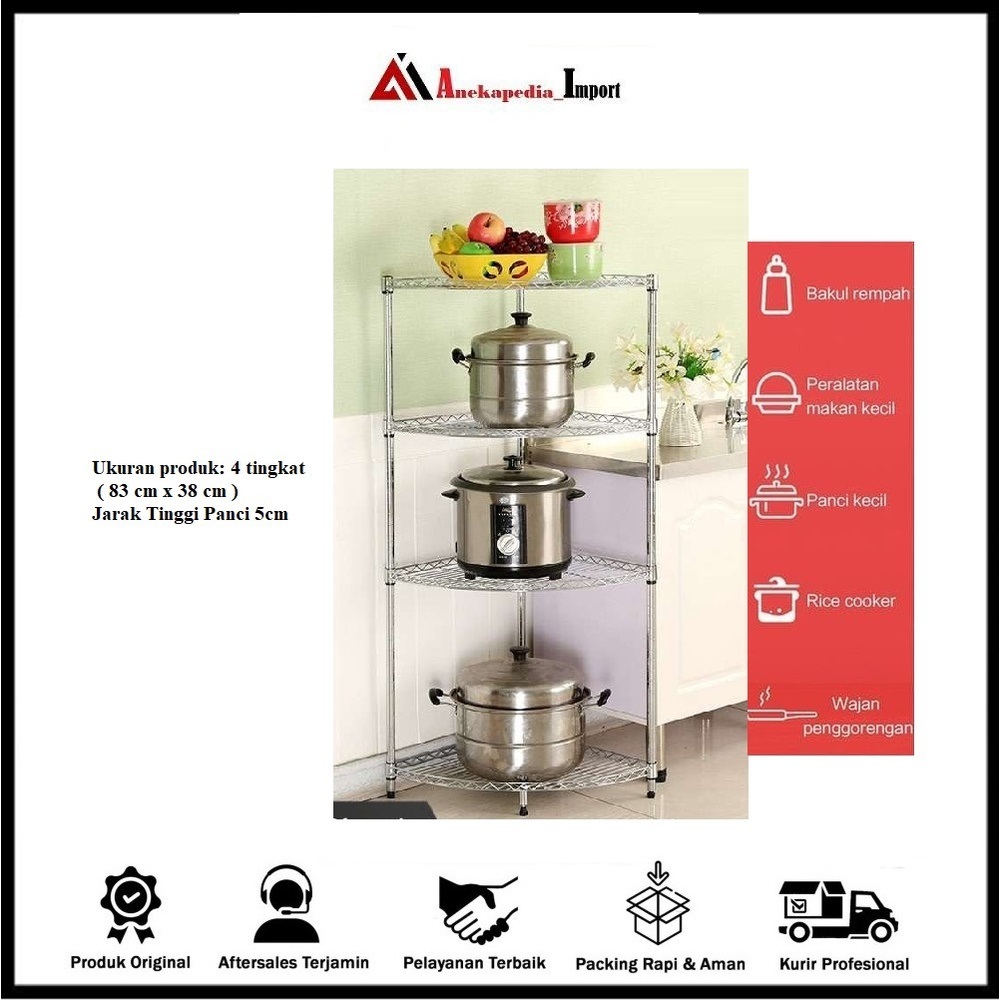 Rak Susun Stainless 4 Tingkat - Rak Panci - Rak Galon - Rak dapur - Rak Makanan - Rak Piring