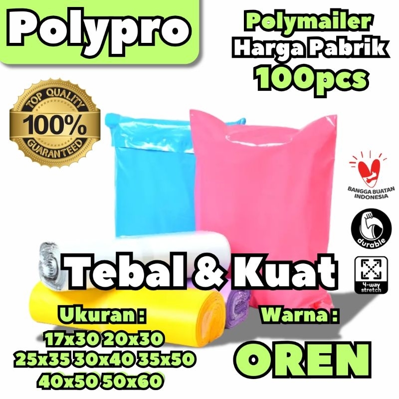 

Plastikn Packing Orange Glossy / Polymailer Warna LDPE Glossy (Isi 100pcs)