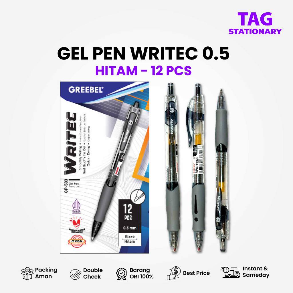 

Al GREEBEL Pulpen Gel / Gel Pen GP-503 Writec 0.5 Tinta Hitam (12PCS/SET) / Ballpen Pena Pulpen