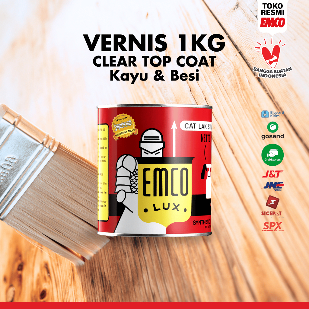 Vernis Luar Cat Kayu & Besi Emco Lux 1lt Top Coat Clear Gloss