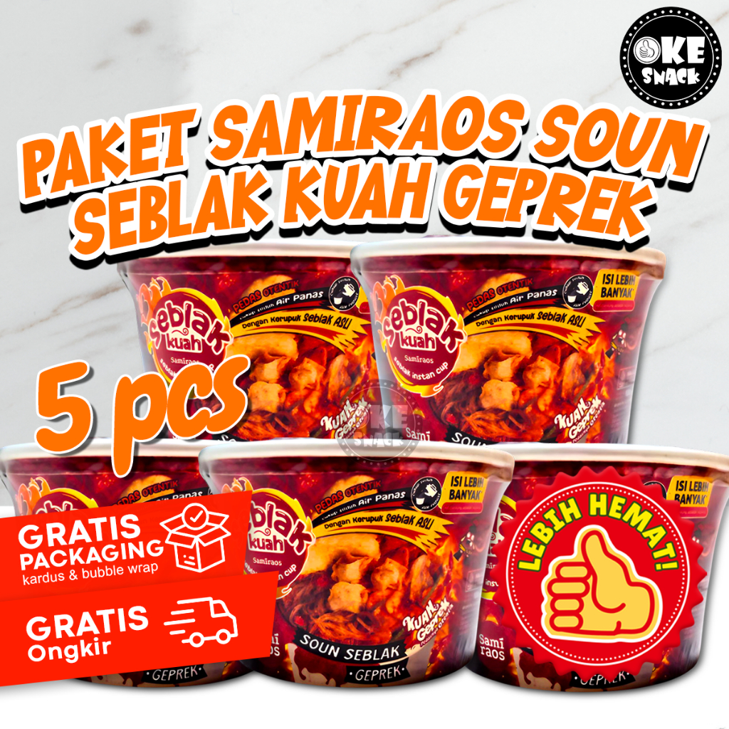 

Paket Hemat Sami Raos Soun Seblak Geprek Cup Samiraos Isi 5 pcs