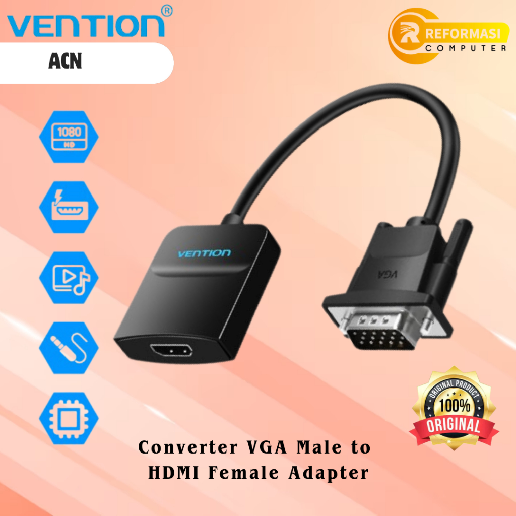 VENTION Converter Vention ACN Adapter VGA Male to HDMI Female - Hitam