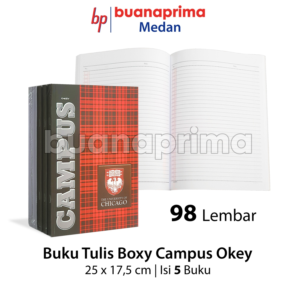 

Buku Tulis Panjang Boxy Campus OKEY 98 Lembar per 5 Buku Cover Campus Notebook Sekolah 25x17,5 cm B5