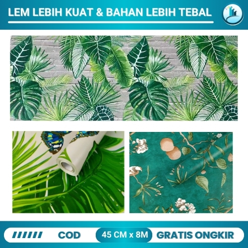PLAZA WALLPAPER - Wallpaper Dinding Ruang Tamu Motif Daun Wallpaper Dinding Ruang Tamu Daun Hijau Wa