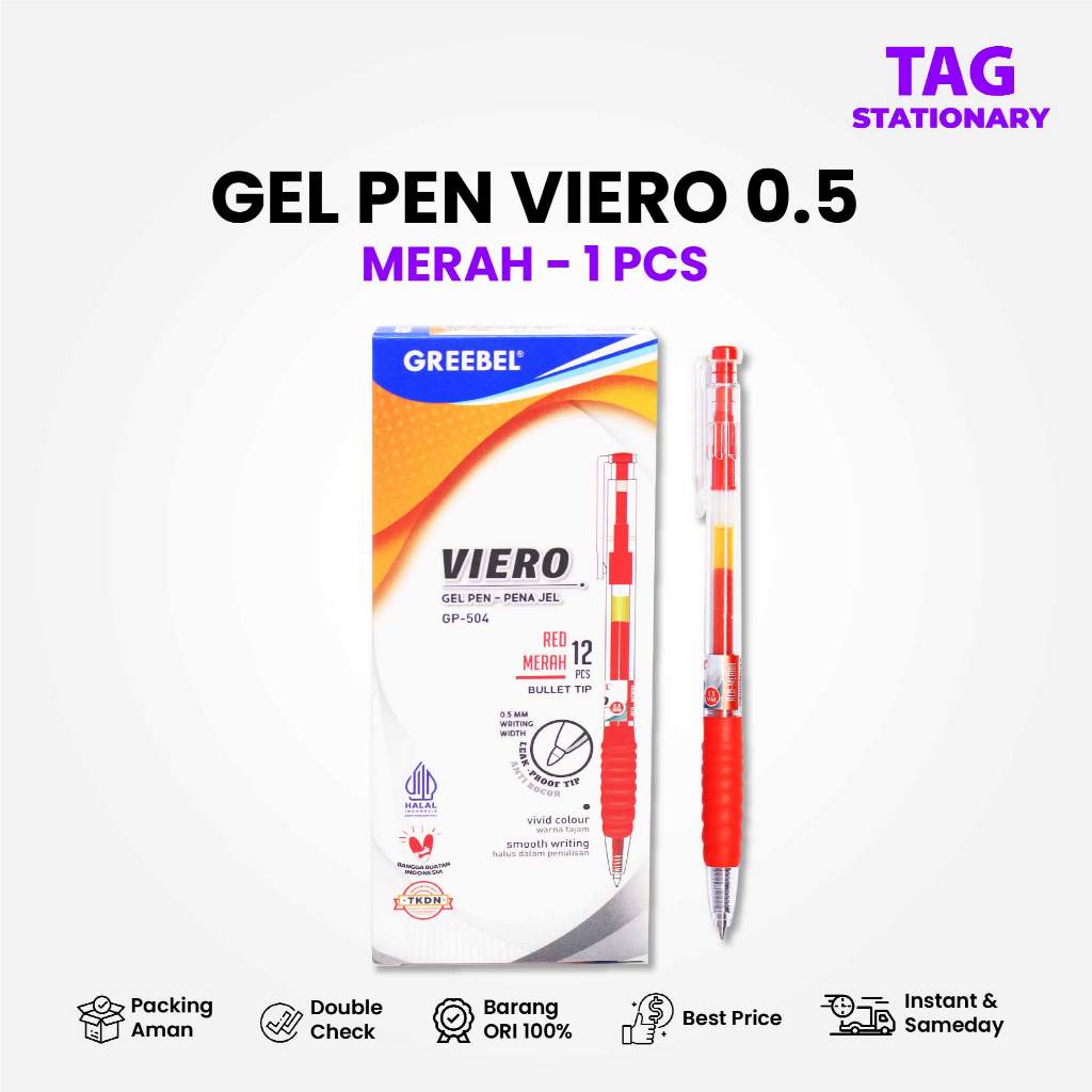 

GREEBEL Bolpen Pulpen Gel / Gel Pen GP-504 Viero 0.5 Tinta Merah 1PCS / Ballpen Pulpen Cetek