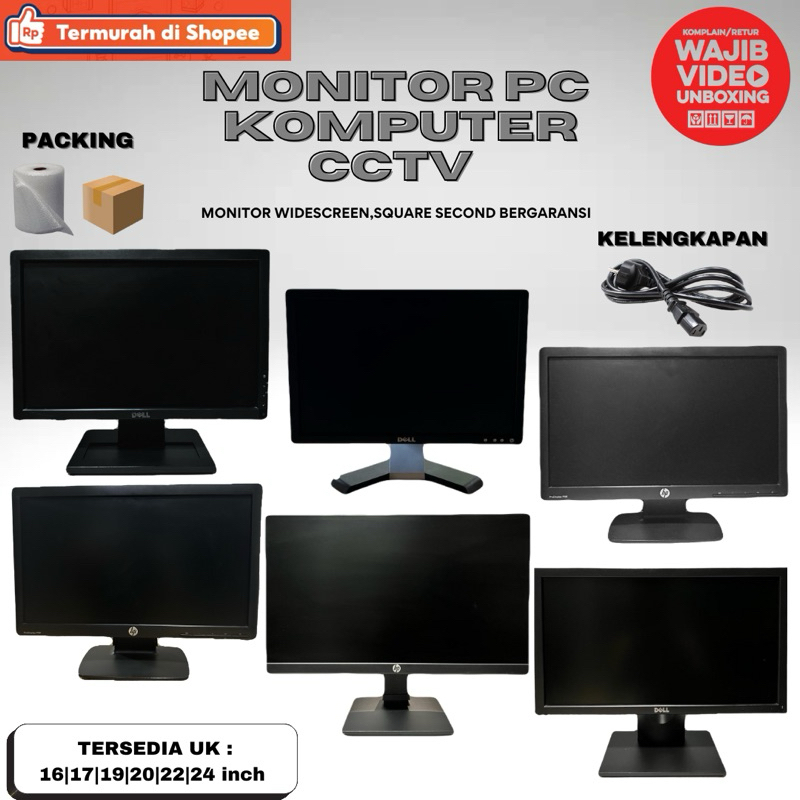 Monitor Pc Komputer Cctv Lcd 19 Inch Wide Screen Second Bergaransi Free Kabel
