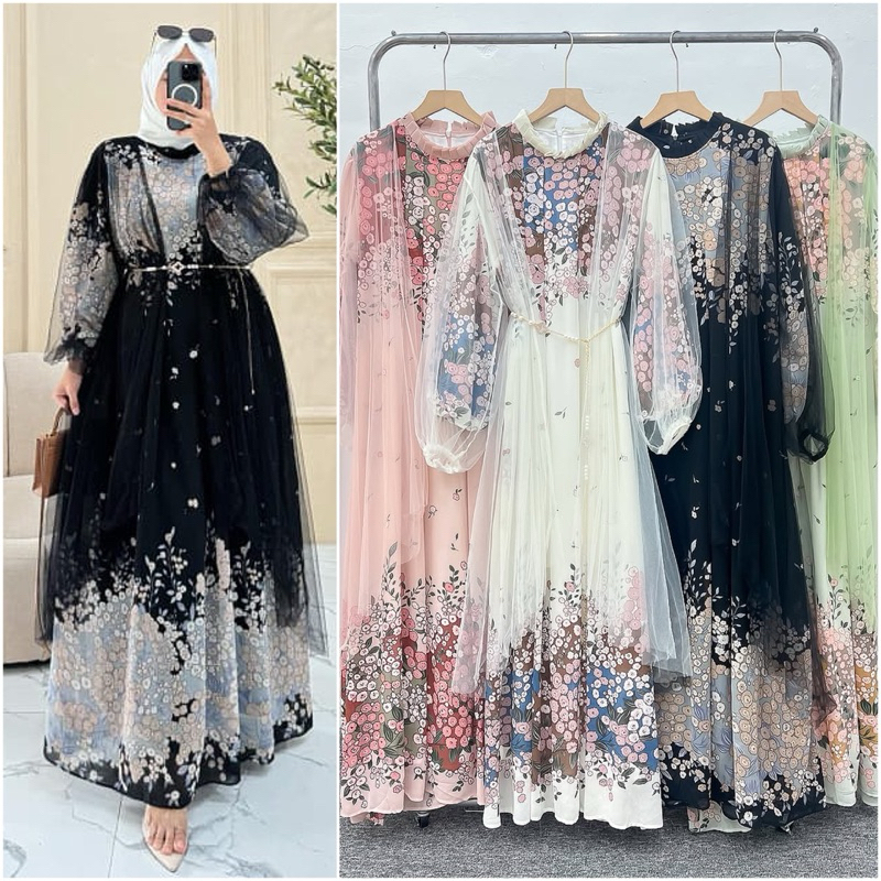 TATAOS BANGKOK LEONA DRESS GAMIS BUNGA CERUTY FURING OUTER TILE IMPORT FREE BELT CANTIK