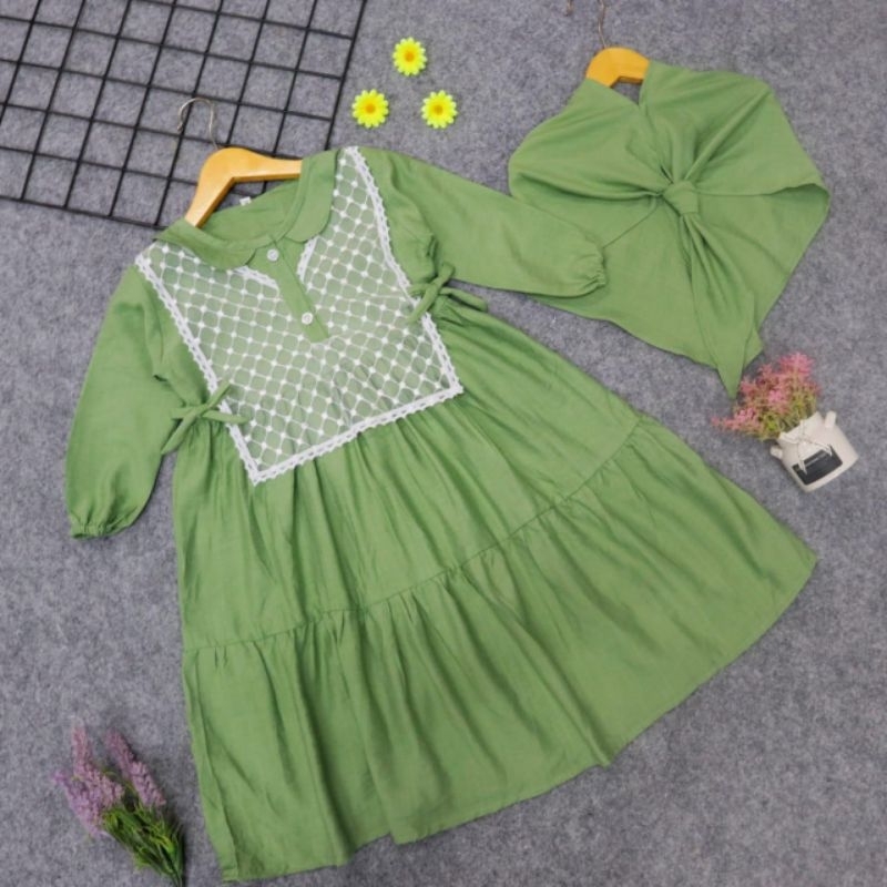 Gamis Alya Brukat Anak Perempuan + Hijab