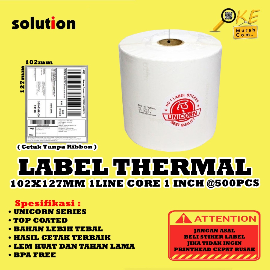 

Stiker Label Barcode Thermal 102x127 mm / 102x127mm 1 Line Core 1 inch isi 500pcs Label Resi JNE