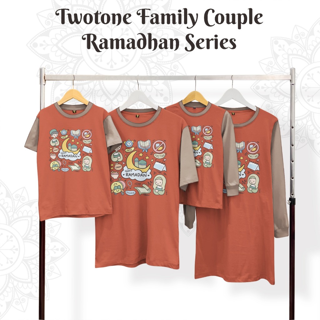 Kaos Couple Keluarga Anak Dewasa Twotone Teracotta Merino Mutif Happy Ramadan