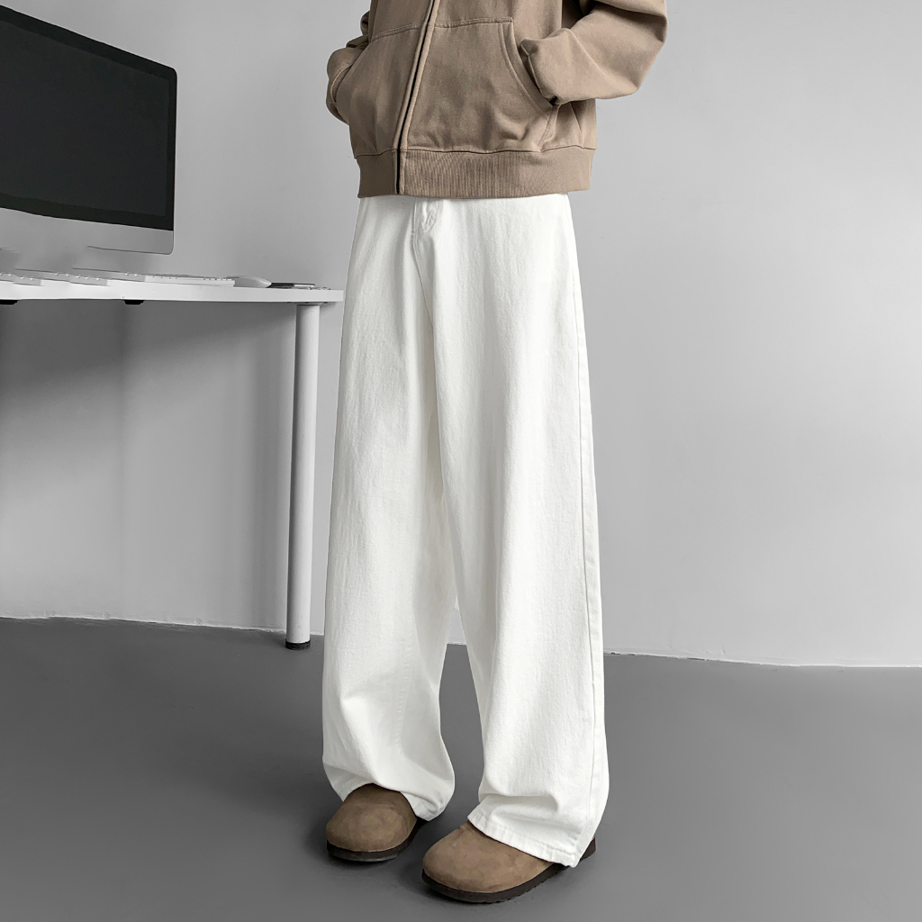 【Boyfriend · Jeans】Celana Putih Jeans Pria Celana Jeans Panjang Pria Jeans Highwaist Baggy Pants