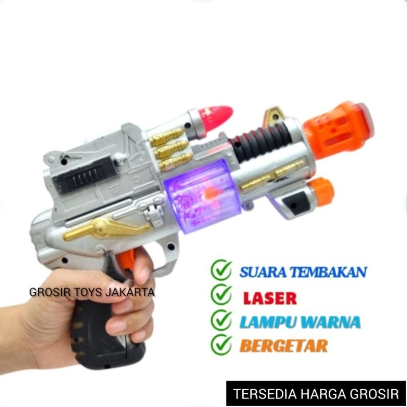 TERSEDIA HARGA GROSIR Mainan Anak Tembakan XTS-3040 Laser Sound Gun Baterai Lampu dan Bergetar