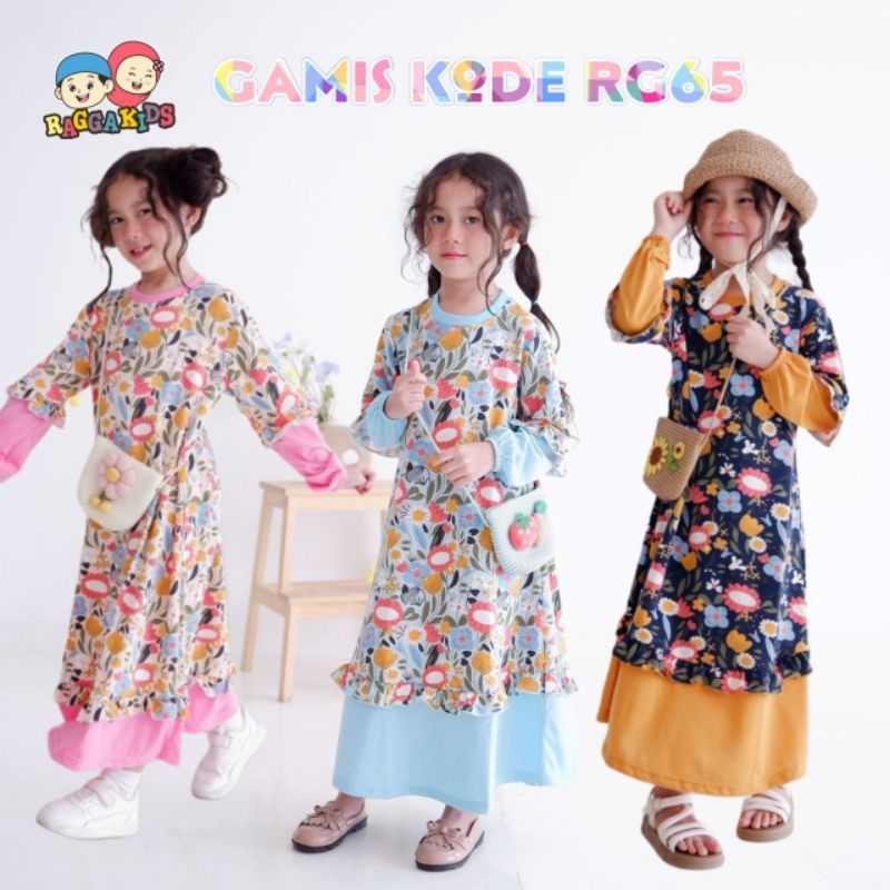 Gamis Kaos Anak Raggakids motif bunga Rg 65 FREE TAS CANTIK