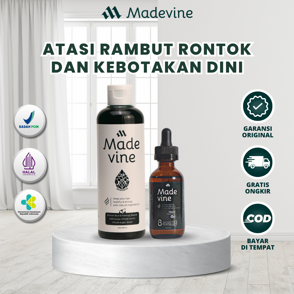 Madevine Hair Oil + Shampoo Atasi Rambut Rontok Dan Kebotakan Dini | Bisa COD