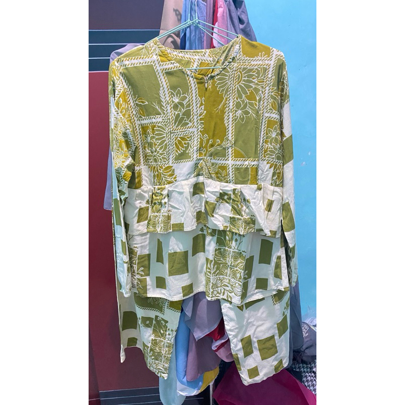One Set Senayan Rayon Batik Premium Rempel Busui Atasan Bawahan Wanita Celana Kulot Panjang Tebal