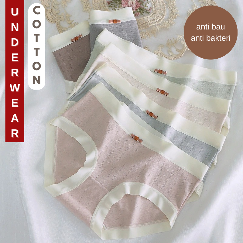 9825CD Celana dalam wanita katun pita CD seamless cotton lembut Women Underwear Panty Pinggang Tingg